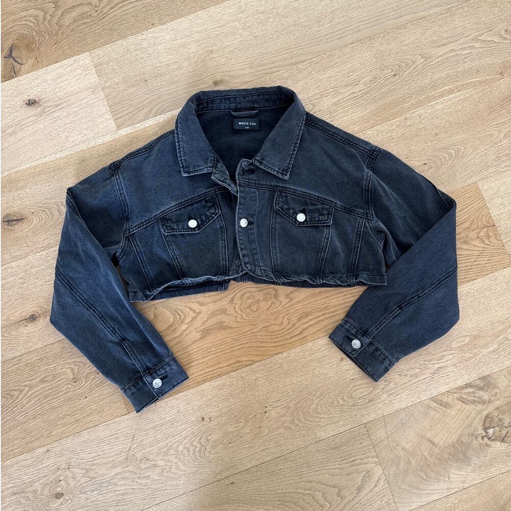 White Fox Boutique - Love You Again Cropped Denim Jacket in Faded Black / Gray